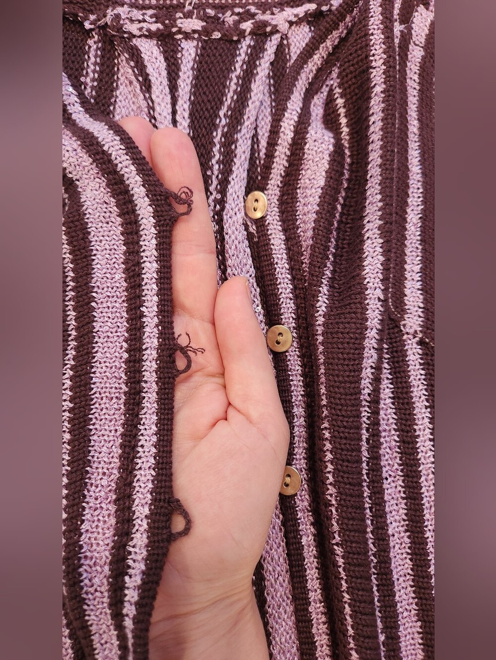 Free People Beach Bash Sweater Plum Chocolate Sequined Striped Size XL - Picture 11 of 15
